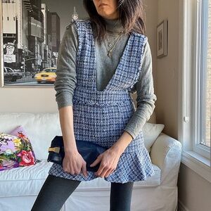 NWT Zara blue and white tweed mini dress